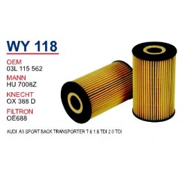 WUNDER YAĞ FİLTRESİ T6/A3 SPORTBACK - WY118 (ORJ: 03L115562)
